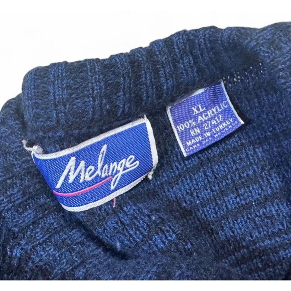 VTG Melange Knit Sweater Mens XL Blue Black Grandpa Cozy Acrylic - Picture 4 of 4